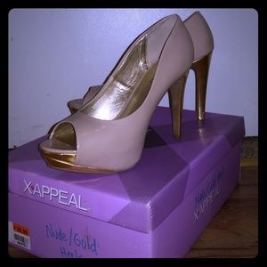 XAppeal Nude and Gold Heels